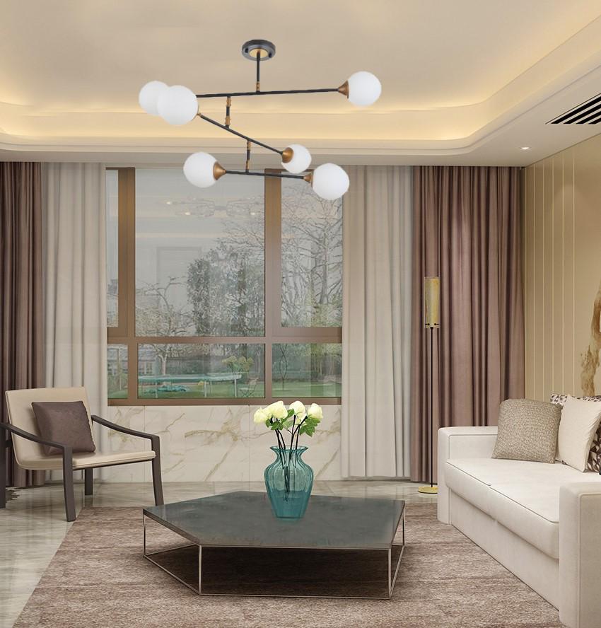 Люстра потолочная лофт Brille BL-906C/6 E27 BZ BK на 6 плафонов молекула Бронза