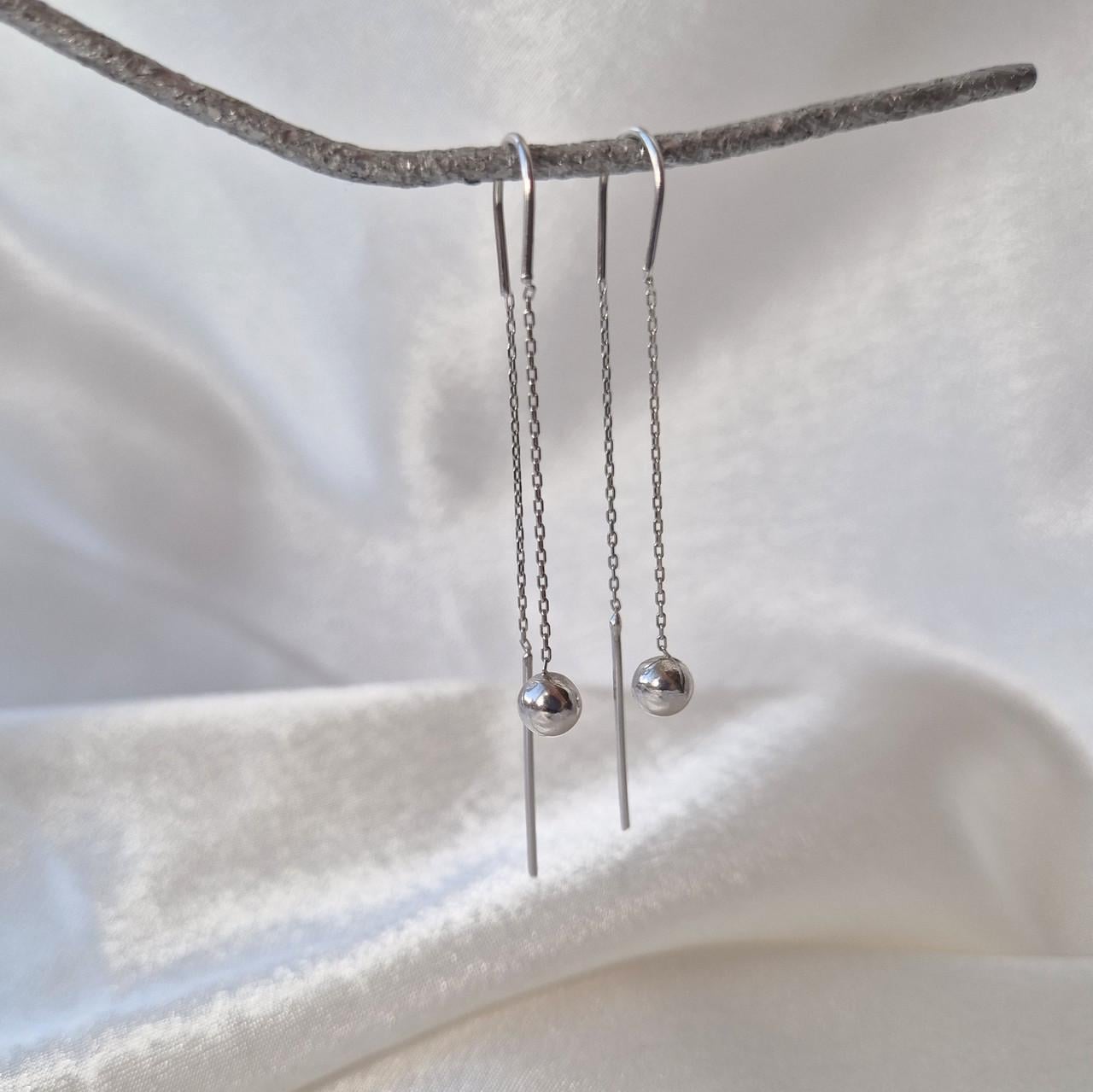 Сережки протяжки ланцюжки без каменів кульки срібло 925 проби родоване 2,09 г (7095р)