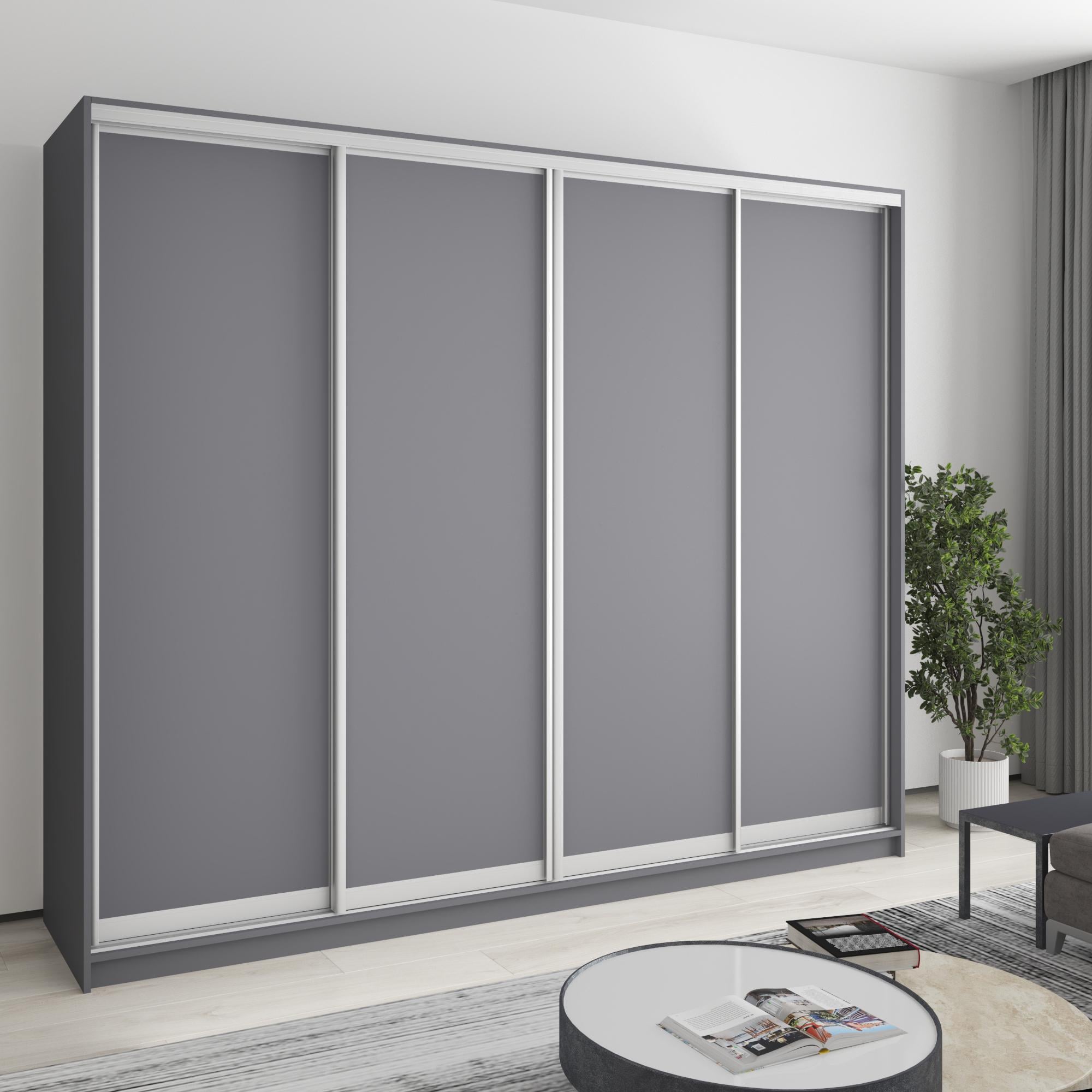 Шкаф-купе четырехдверный MebelStar Стандарт AL 4 ДСП 250x60x210 см Антрацит (MBS-12182) Шкаф-купе четырехдверный MebelStar Стандарт AL 4 ДСП 250x60x210 см Антрацит (MBS-12182)