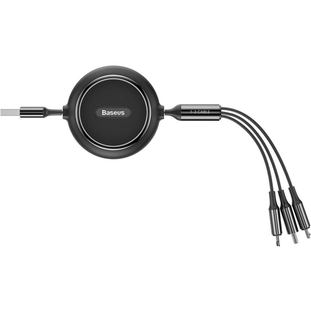Кабель Baseus CAMLT-JH01 3в1 Golden Loop Elastic Cable USB to Type-C/Lightning/MicroUSB 3,5A 1,2 м Black - фото 2