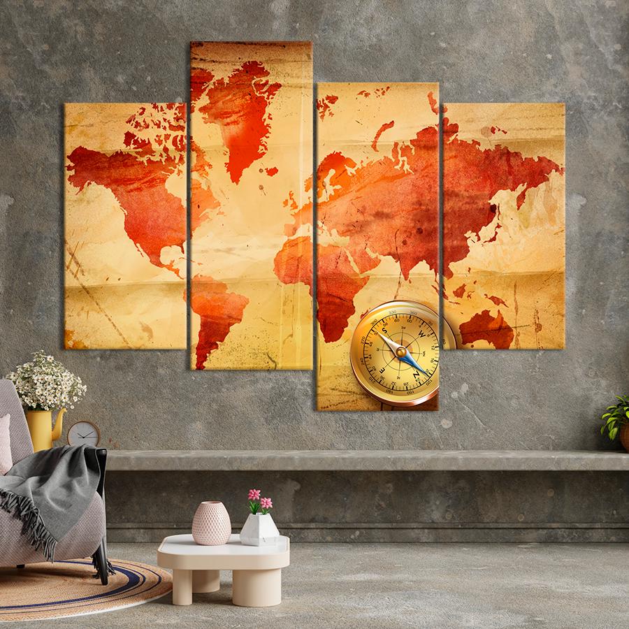Картина карта Винтажная карта мира и компас 129x90 см (A1332-4)