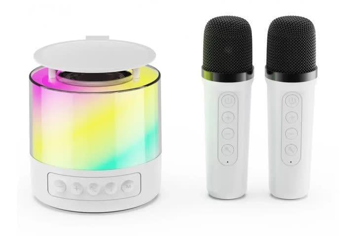 Колонка портативна Bluetooth LED К19 з підсвіткою та 2 караоке-мікрофонами Білий (29302612)