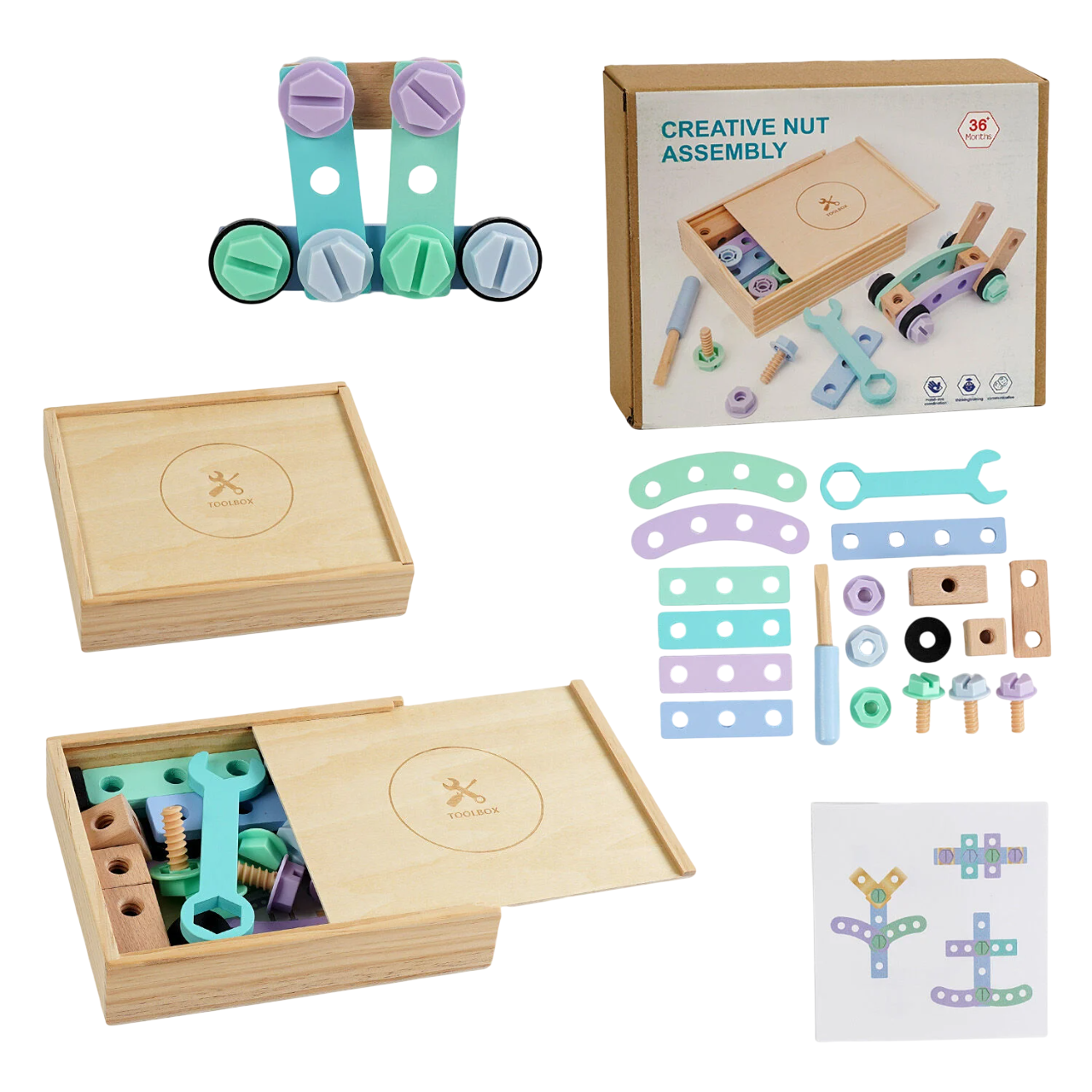 Игровой конструктор деревянный Toolbox 24 элемента/отвертка Multicolor (161323) - фото 2