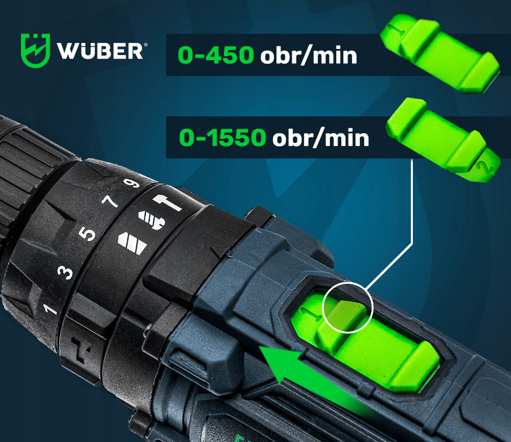 Шуруповерт акумуляторний Wuber 20В 2 батареї (2081656731) - фото 3