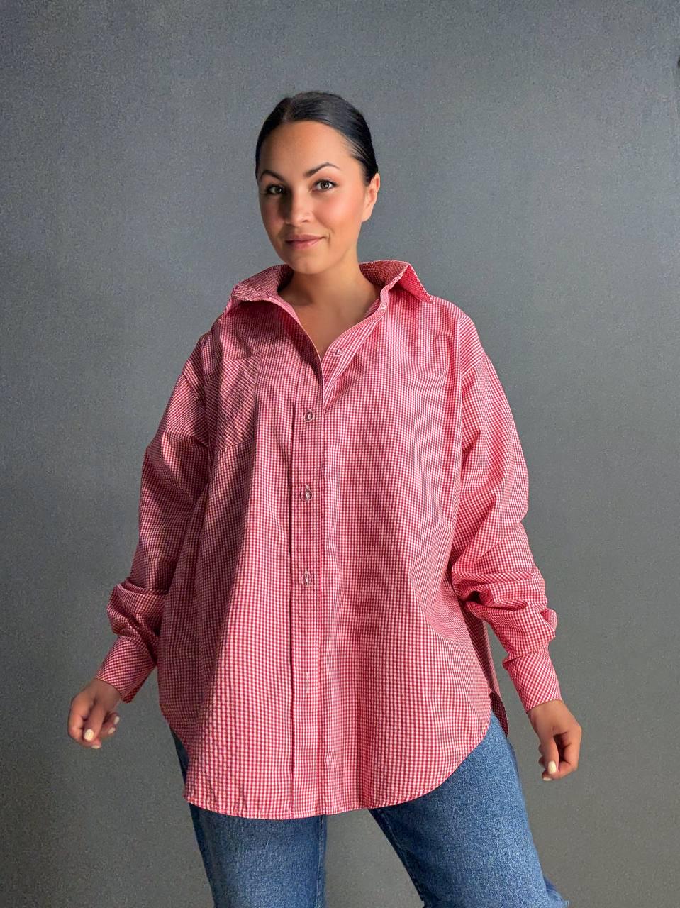 Рубашка женская Irel 2222 супер оверсайз клетчатая удлиненная OS Красный (2519) Рубашка женская Irel 2222 супер оверсайз клетчатая удлиненная OS Красный (2519)