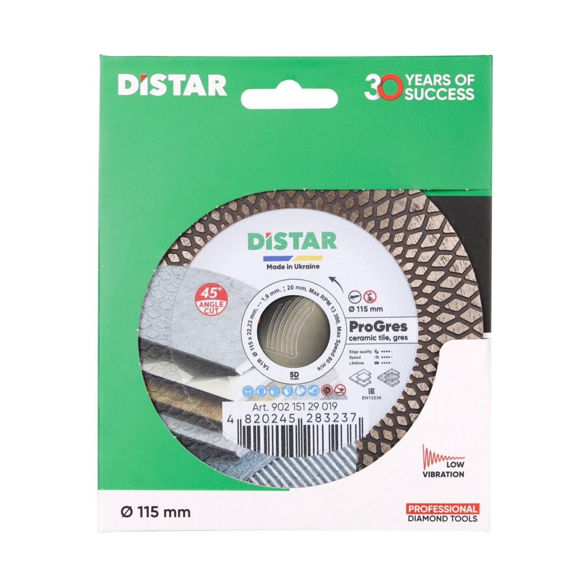 Диск алмазный Distar PRO Gres для 45 градусов реза 115x1,9x22 мм (90215129019)