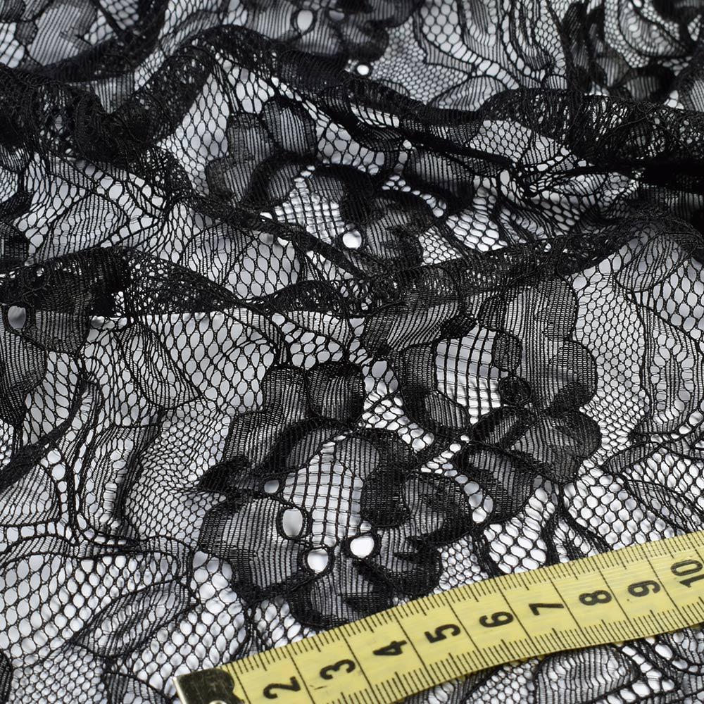 Тканина мереживне полотно стрейч квіти на сітці ширина 155 см Чорний (11135.065) - фото 4 Тканина мереживне полотно стрейч квіти на сітці ширина 155 см Чорний (11135.065) - фото 4