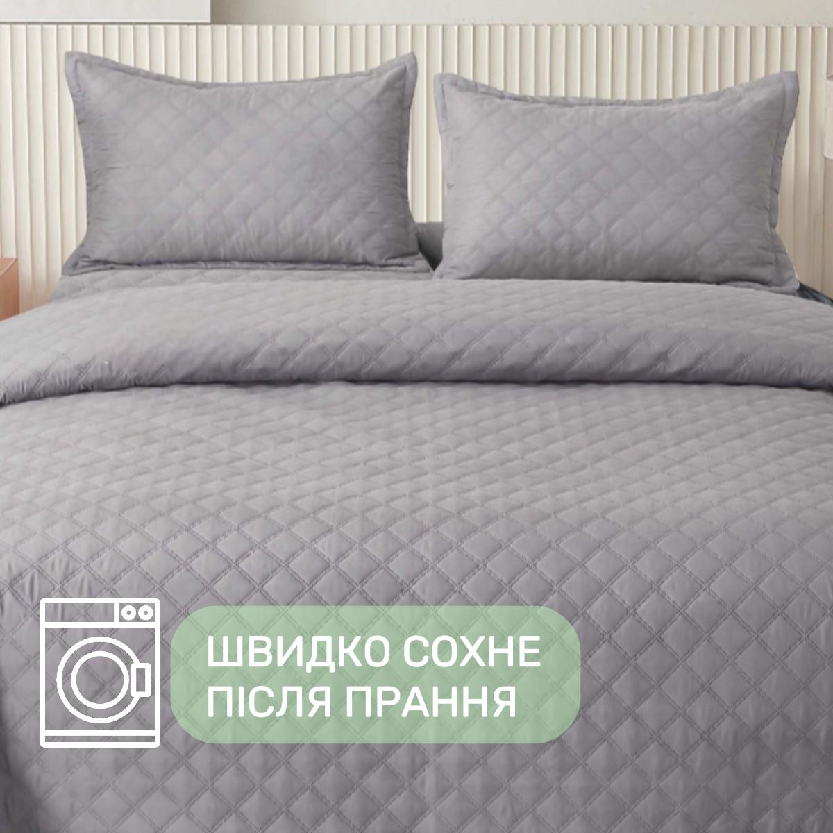 Покрывало стеганое и 2 наволочки с подушками Koloco 100% хлопок евро 200х230 см Серый (41699) - фото 4