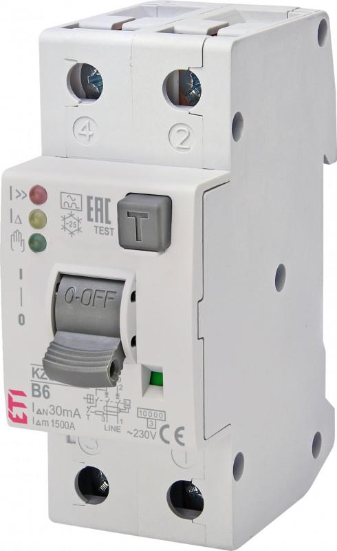Дифференциальный выключатель ETI KZS-2M2p EDI 2P 6А 30мА 10кА тип А нижнее подключение (2172401)