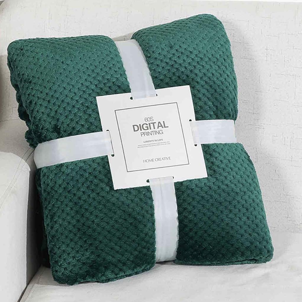 Плед флисовый фактурный двуспальный 200×230 см Зеленый изумрудный (2894501733)