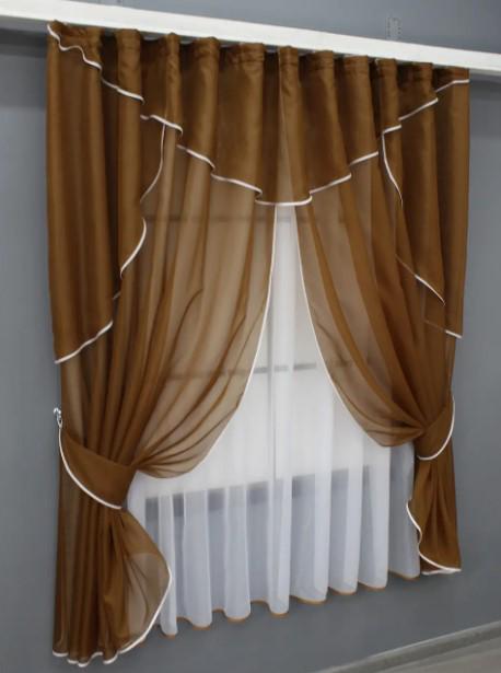 Комплект штор на кухню тюль/ламбрекен 280х170 см Коричневый/Белый (064к 52-1032) - фото 4 Комплект штор на кухню тюль/ламбрекен 280х170 см Коричневый/Белый (064к 52-1032) - фото 4
