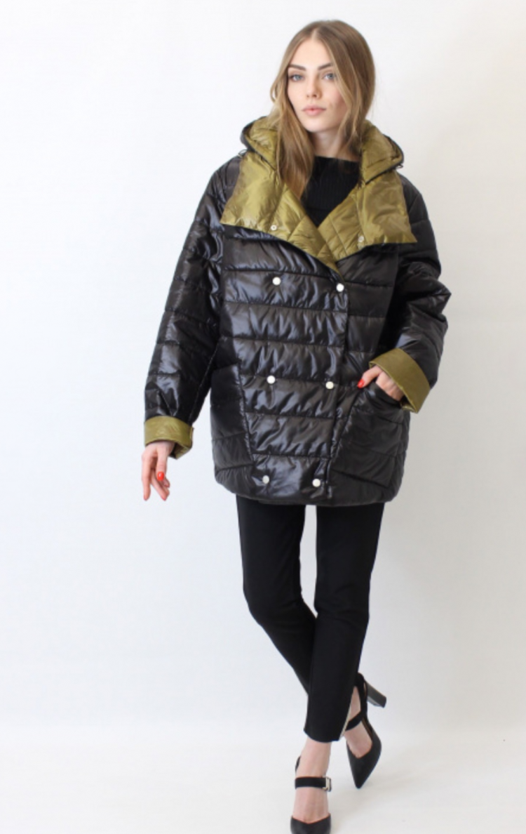 Женская демисезонная куртка Plus Size р. 56 Черный/Золотистый/Оливковый