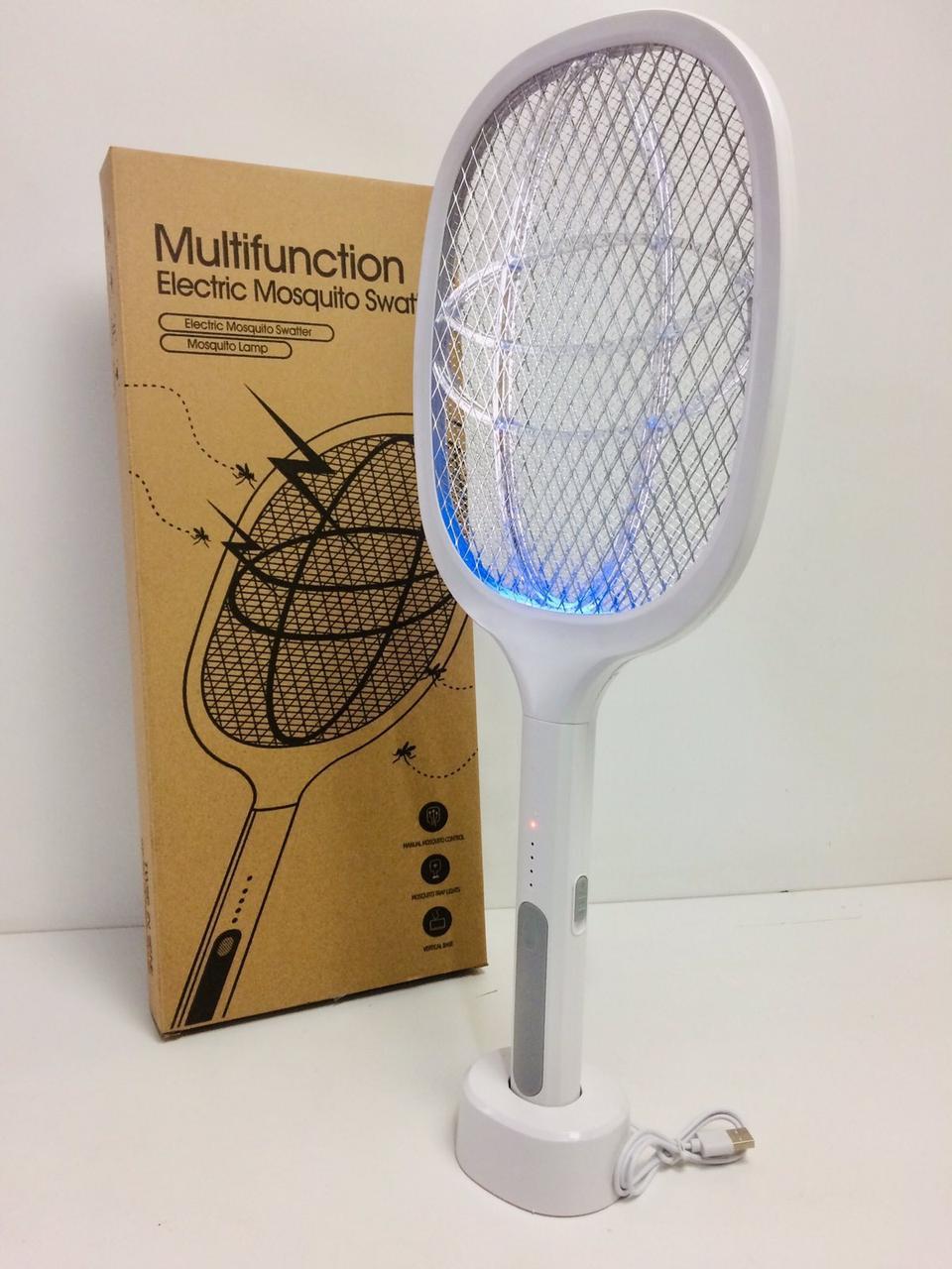 Мухобойка электрическая Mukh-896 с подсветкой и аккумулятором для уничтожения мух и комаров Белый (MUKH896)