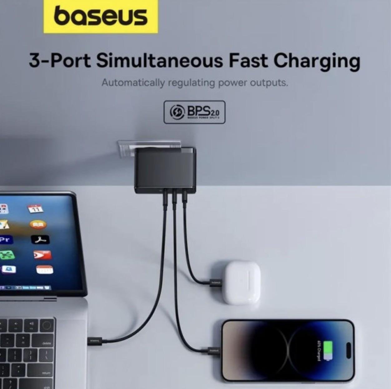 Зарядний пристрій BASEUS GaN5 Pro 160W 2хType-C та 1хUSB з кабелем Black (CCGAN160CE) - фото 5 Зарядний пристрій BASEUS GaN5 Pro 160W 2хType-C та 1хUSB з кабелем Black (CCGAN160CE) - фото 5