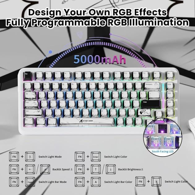 Клавіатура ігрова attack shark X82 PRO бездротова/магнітна/RGB-підсвічування Cosmic White (28780469) - фото 8 Клавіатура ігрова attack shark X82 PRO бездротова/магнітна/RGB-підсвічування Cosmic White (28780469) - фото 8