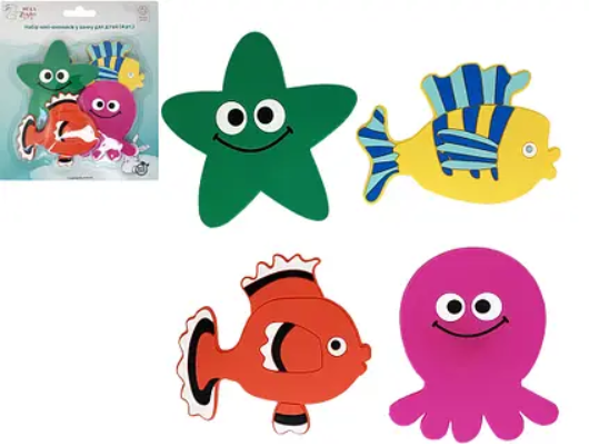 Набор детский Наклейки в ванночку на присосках 4 шт. (0910)