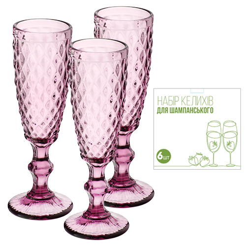 Набір бокалів для шампанського SNT Аргайл 6 шт. Бордовий (9446) - фото 2 Набір бокалів для шампанського SNT Аргайл 6 шт. Бордовий (9446) - фото 2