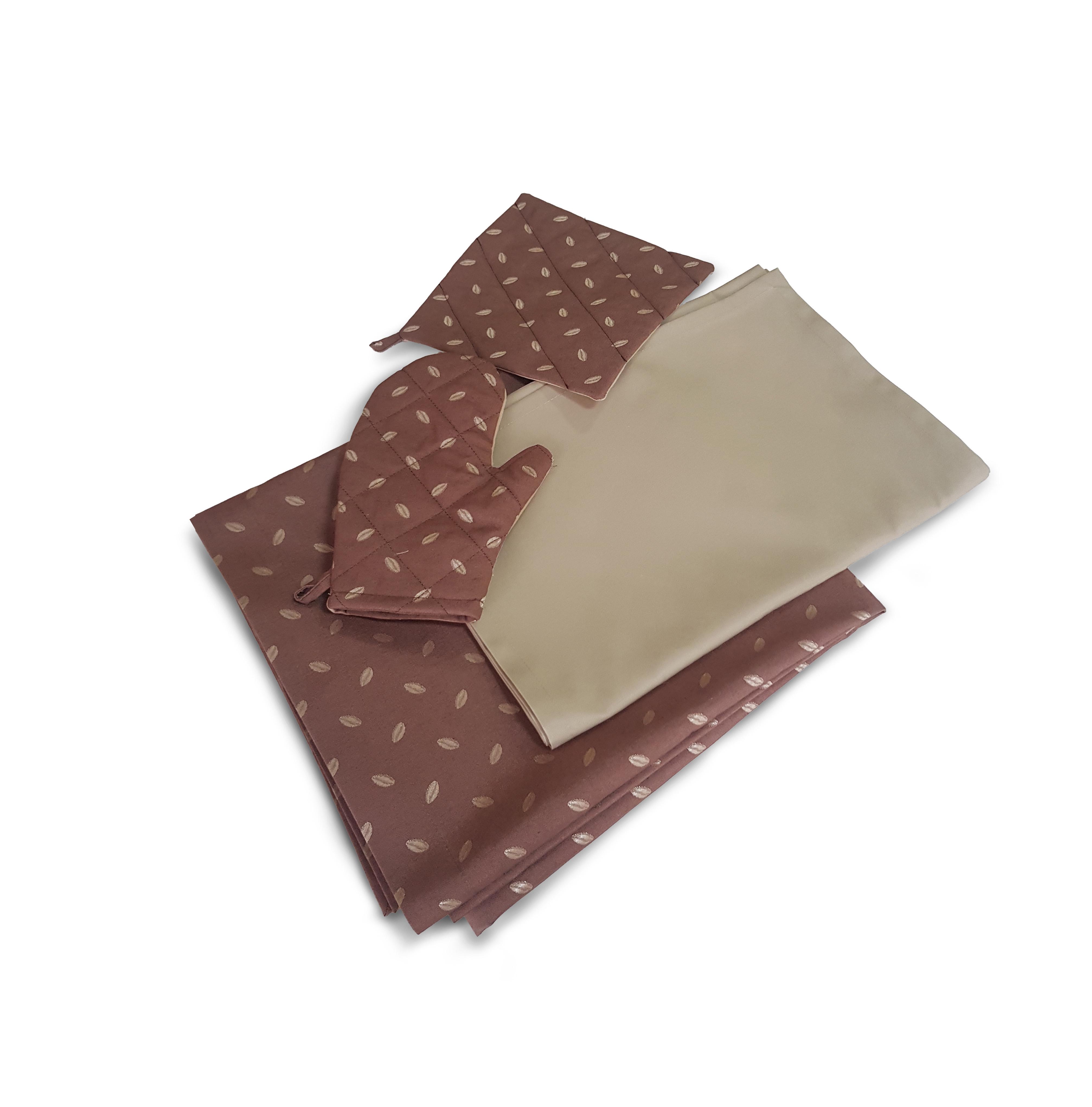 Комплект для сервировки Firanka Зерна кофе cкатерть 140x140 см 1 шт. , ранер 40x220 см 1 шт. , прихватки 2 шт. Коричневый (11_1с)
