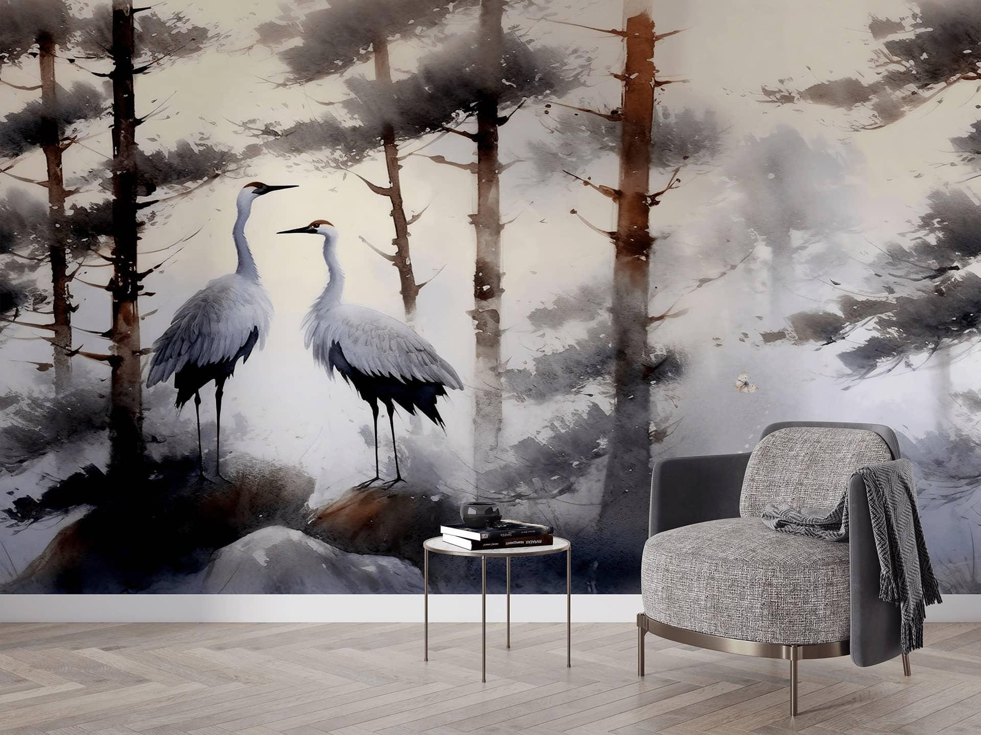 Фотошпалери флізелінові Styleo Print-walls Журавлі в туманному ліс 0399 300х200 см (Pw-0399)