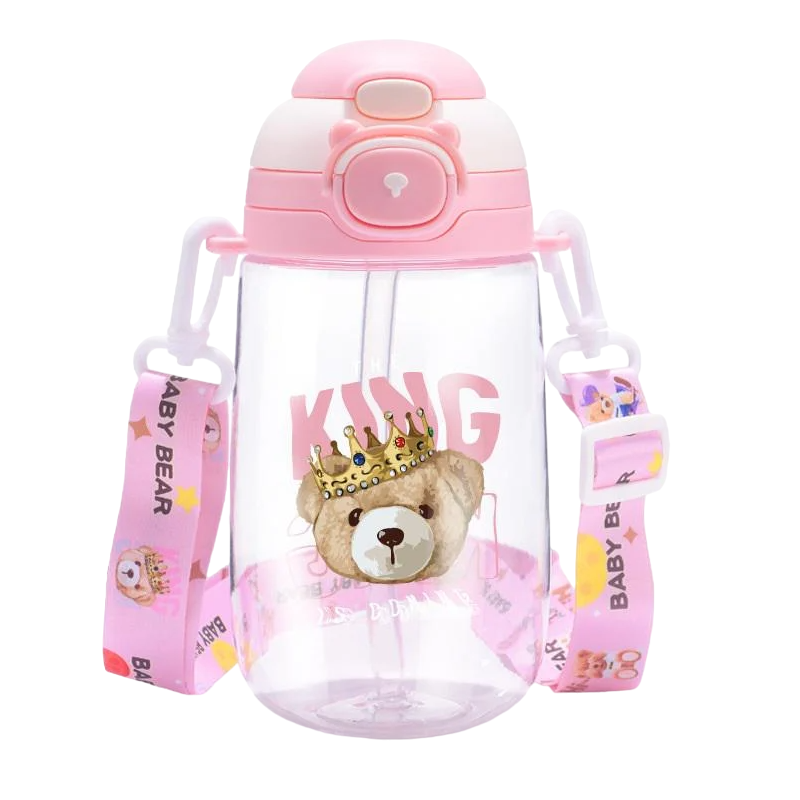 Поильник детский для воды с трубочкой и ремешком 800 мл Розовый (LJC-21106)