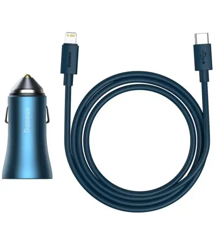 Пристрій атомобільний зарядний BASEUS Golden Contactor Pro Dual Quick Charger USB/Type-C/Cable Type-C to Lightning TZCCJD-03 40W Blue