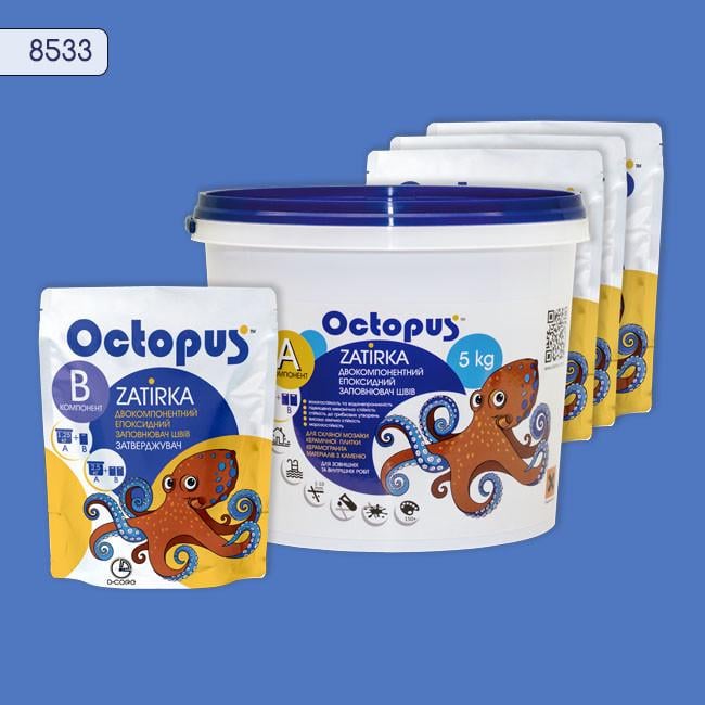 Фуга двухкомпонентная эпоксидная для плитки и мозаики Octopus 5 кг 8533 - фото 1