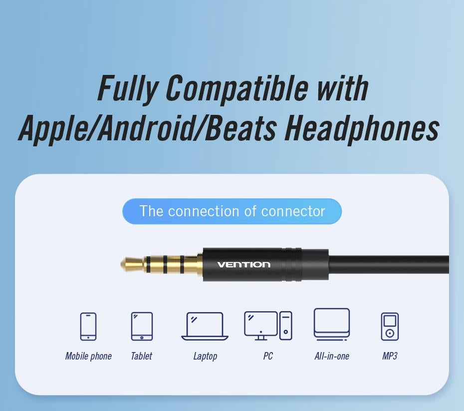 Перехідник Vention 3.5 мм minijack-2х3.5 мм/minijack AUX 4-піновий TRRS 0,3 м Чорний (BBVBY) - фото 13 Перехідник Vention 3.5 мм minijack-2х3.5 мм/minijack AUX 4-піновий TRRS 0,3 м Чорний (BBVBY) - фото 13