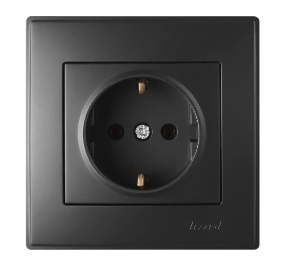Розетка одинарная Lesya с заземлением Антрацитовый (26359735)
