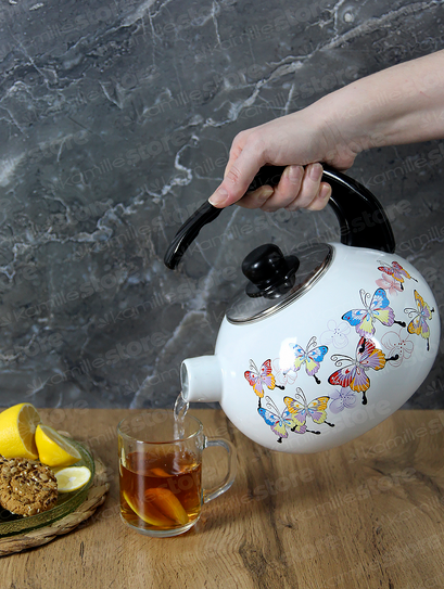 Чайник эмалированный Бабочки со свистком 2,5 л Белый (1035) - фото 5 Чайник эмалированный Бабочки со свистком 2,5 л Белый (1035) - фото 5
