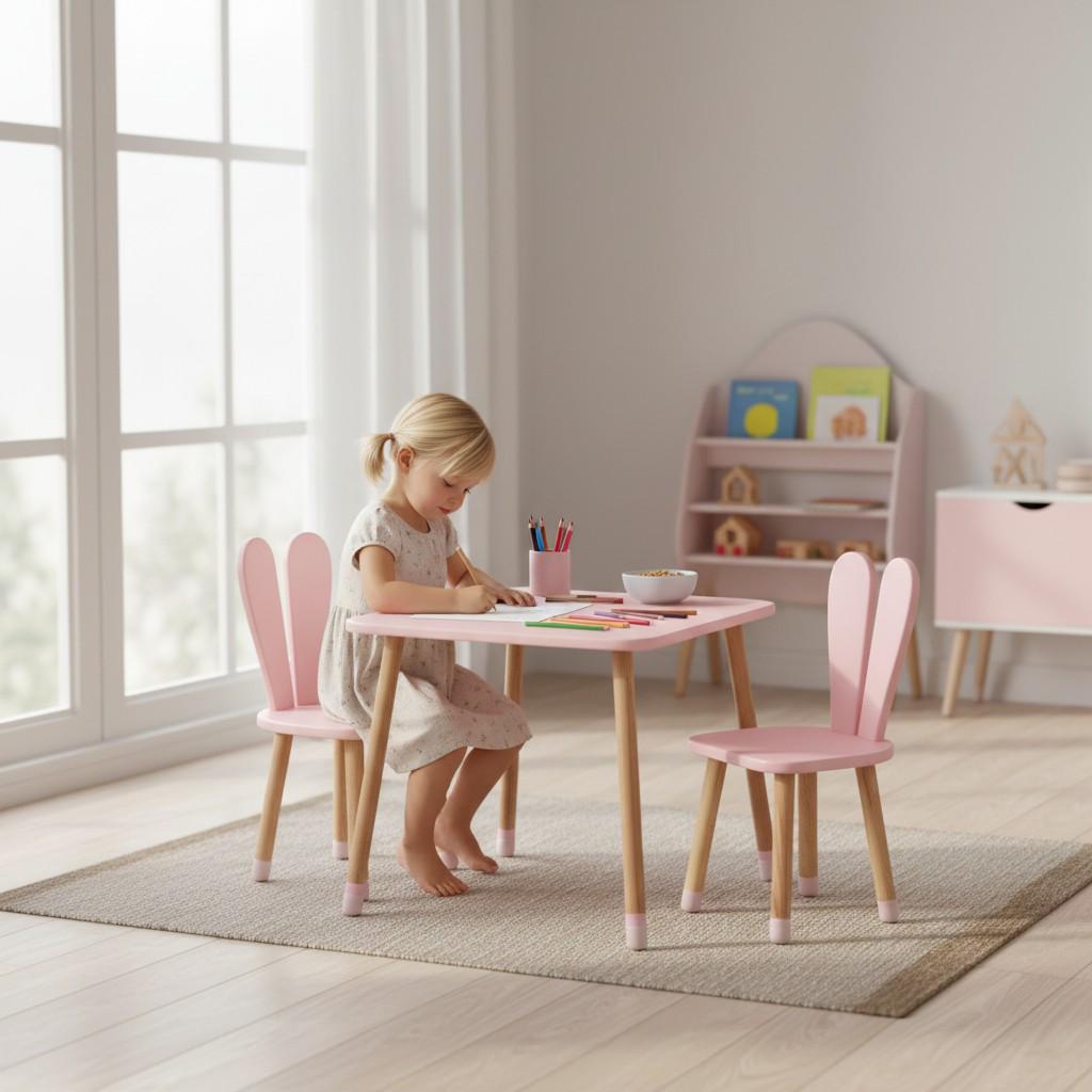 Детский стол Bambi с двумя стульчиками Ушки 60х60 см Розовый (04-025R+1)