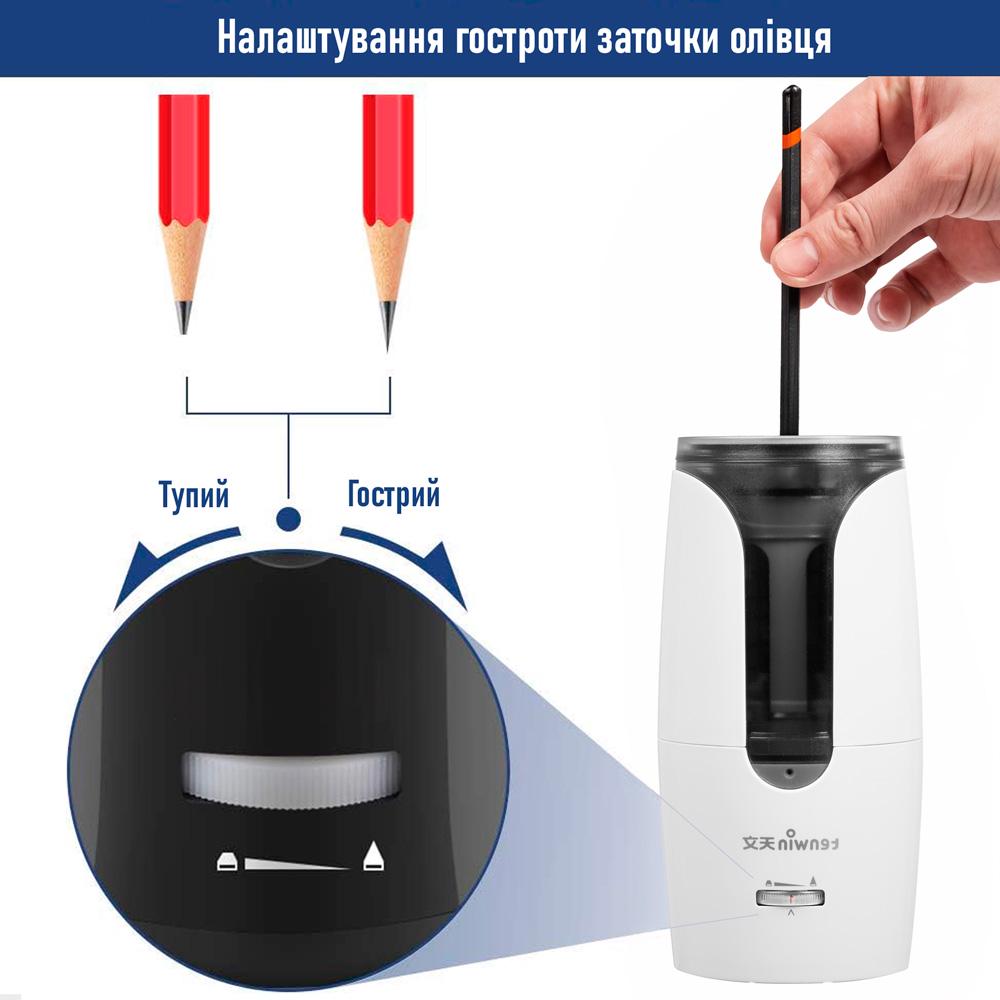 Точилка для олівців Tenwin 8028 USB акумуляторна 6-12 мм Білий (439450826) - фото 5