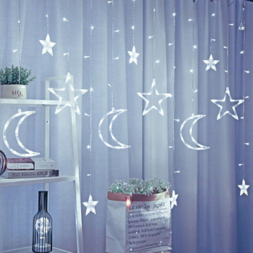 Гирлянда-штора светодиодная UKC Звезды и луна 3х1 м Белый (3-6-9188)