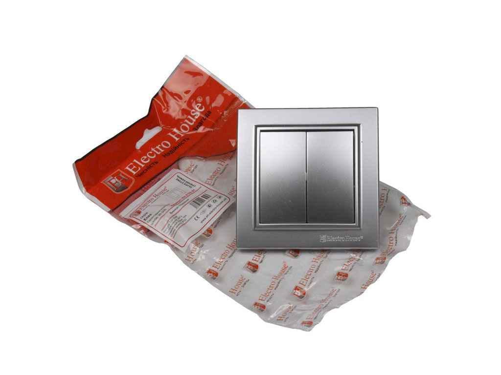 Выключатель ElectroHouse двухклавишный Enzo EH-2182-ST Серебристый (209083)