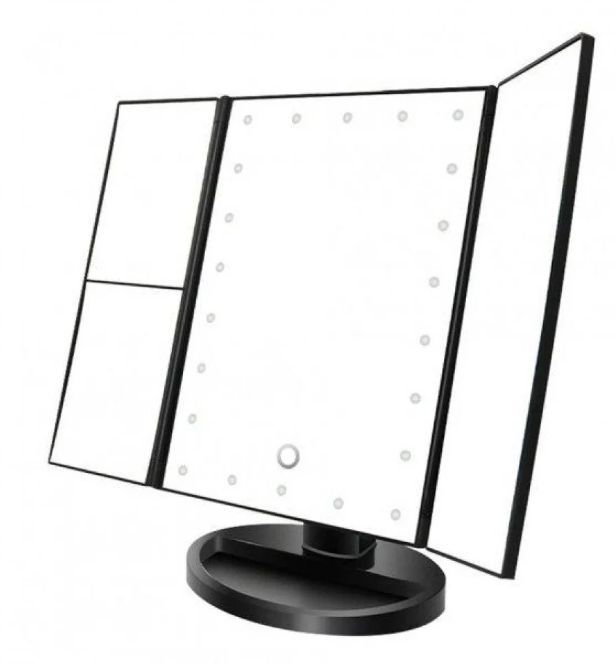 Дзеркало для макіяжу Magnifying Mirror потрійне косметичне з підсвічуванням LED Чорний