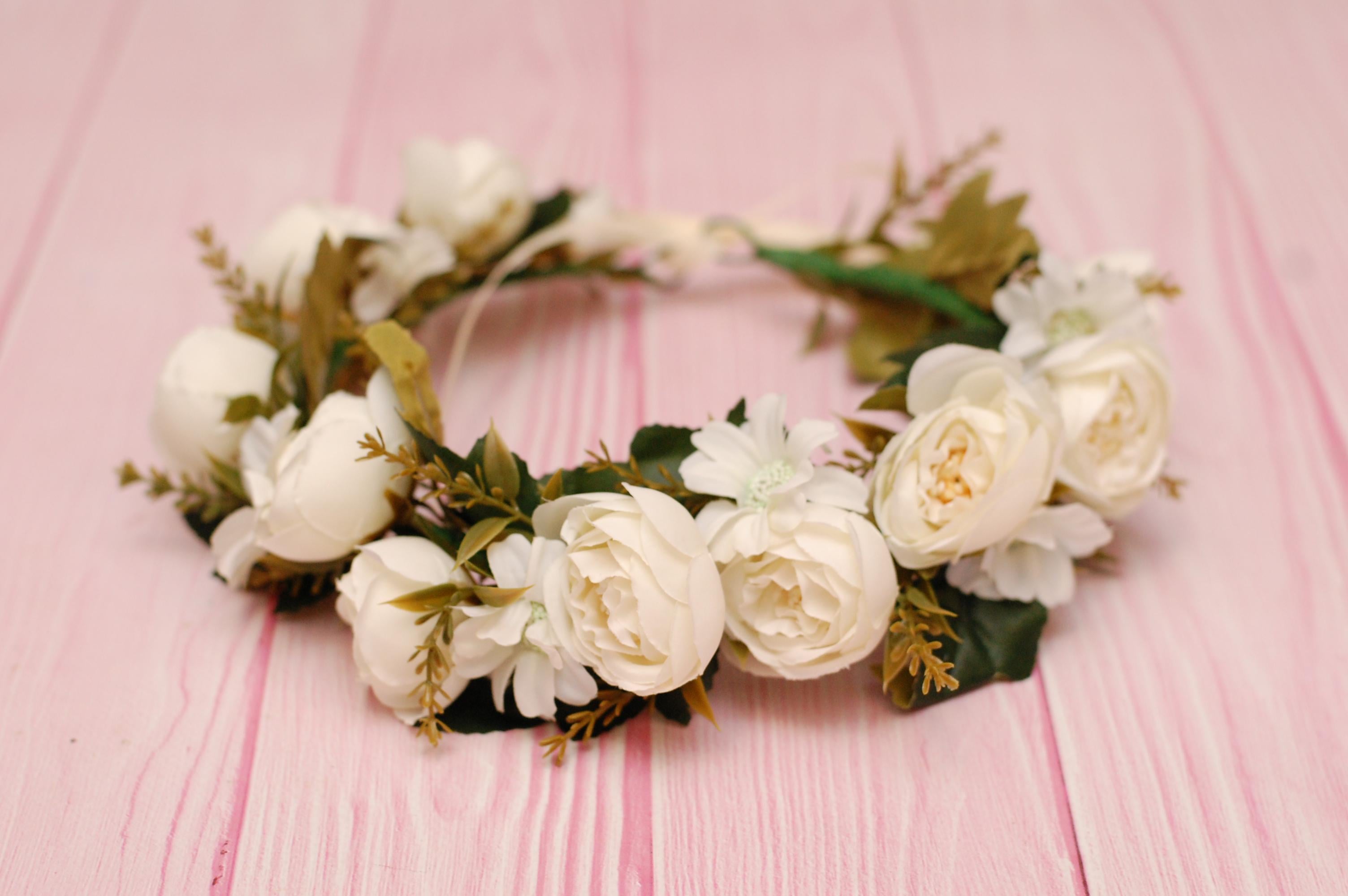 Венок для волос с цветами Кремовый (12318243)