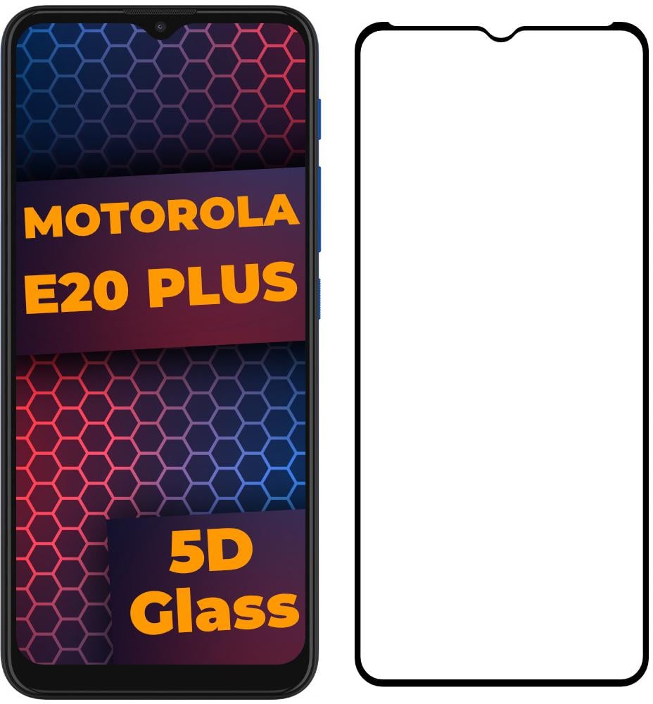 Стекло 5D Motorola E20 защитное Full Glue Black (25372)