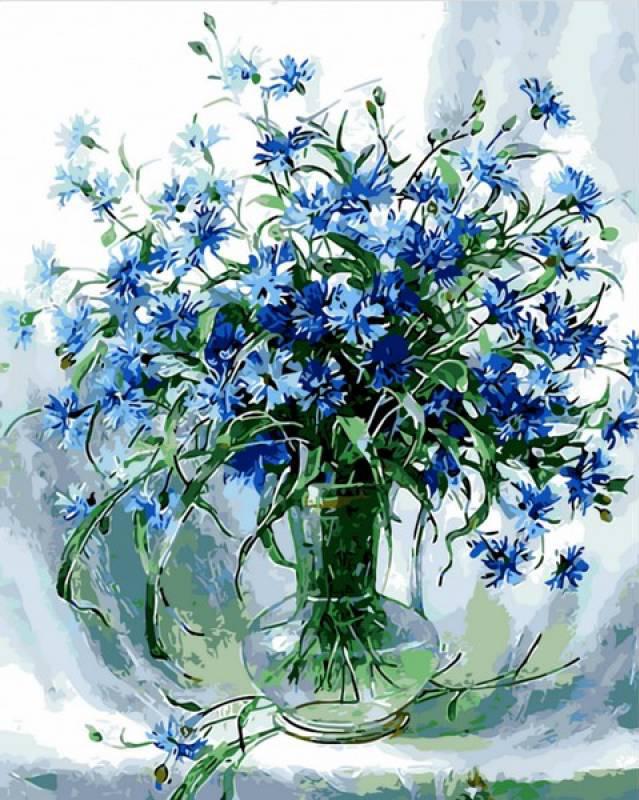 Картина по номерам Mariposa Васильки в стеклянной вазе 40x50 см (skl-Q848)