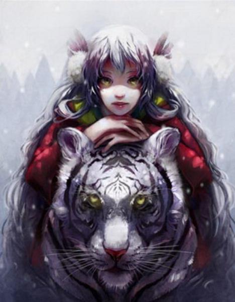 Картина по номерам Josef Otten Люди/Животные Девочка на тигре 40х50 см в термопакете (3287RA_O-mt)