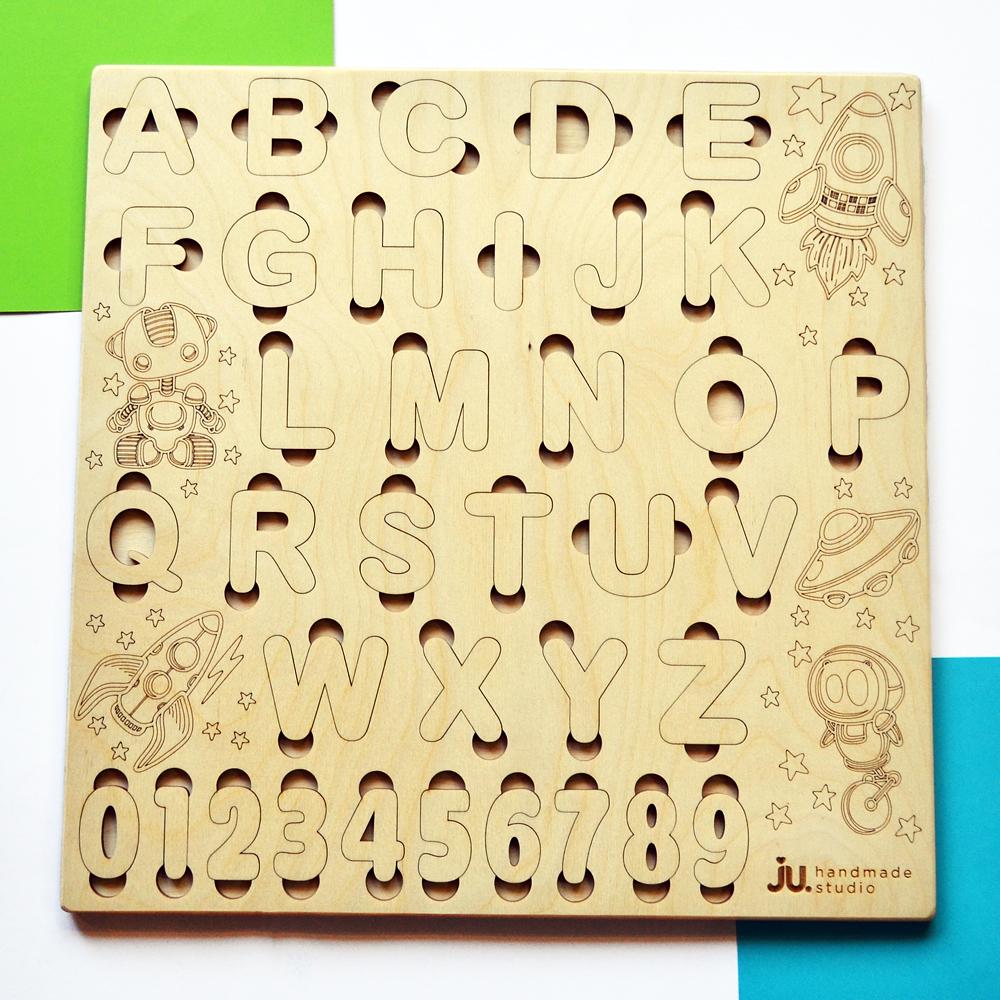 Деревянный алфавит пазл Космос анг. 38x38 см