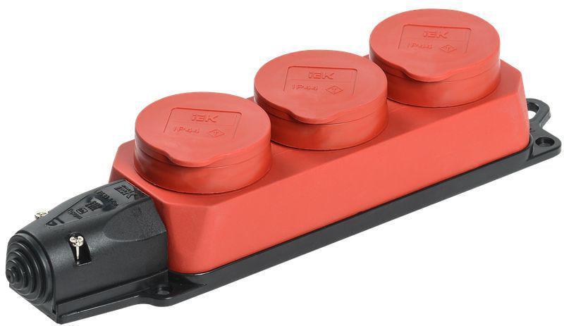 Колодка OMEGA УЕК 16A IP44 РБ33-1-0м 3 гнезда с защитными крышками каучуковая Красный (PKR61-016-2-K04)