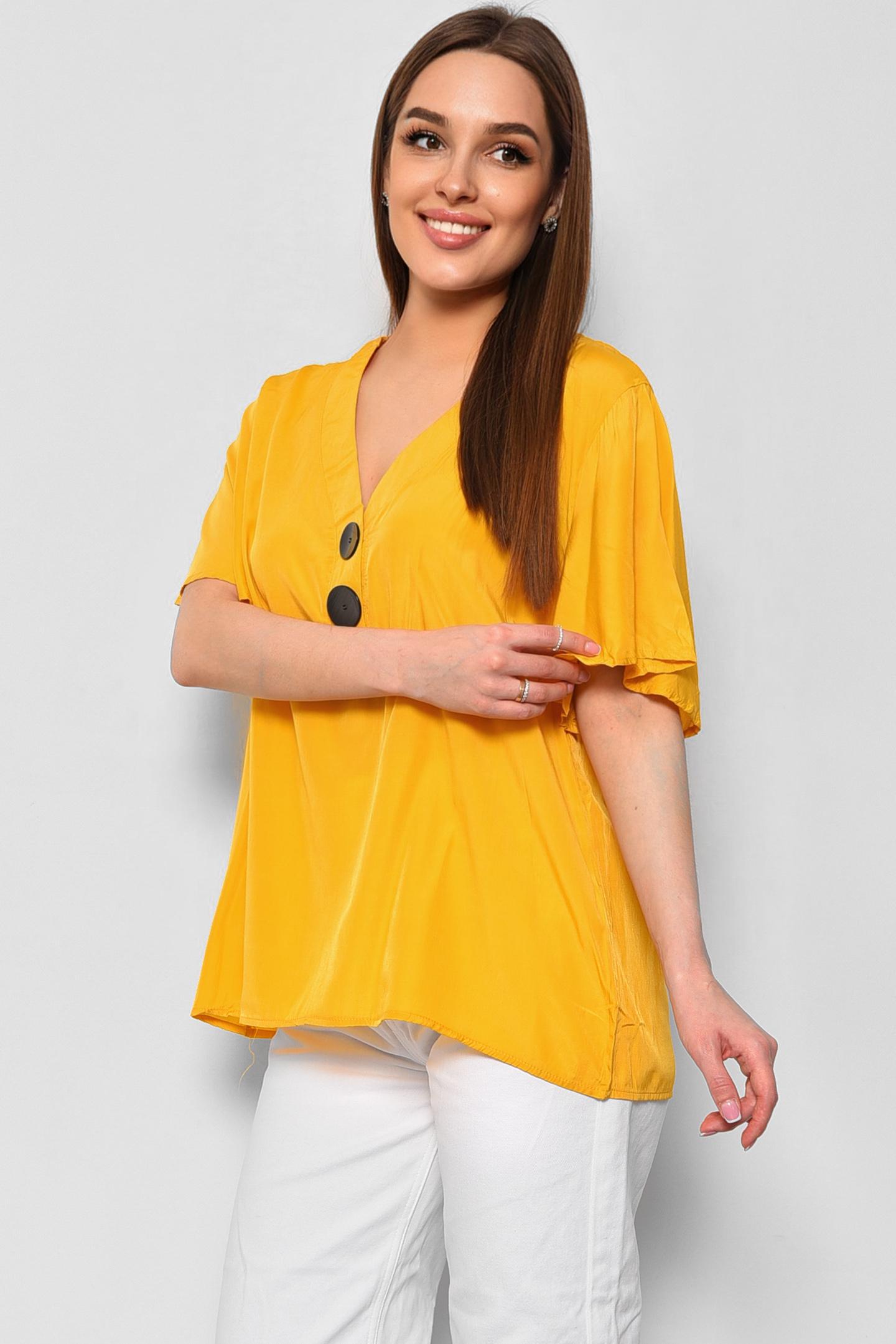 Блуза женская с коротким рукавом р. 46 Горчичный (176185) - фото 2 Блуза женская с коротким рукавом р. 46 Горчичный (176185) - фото 2