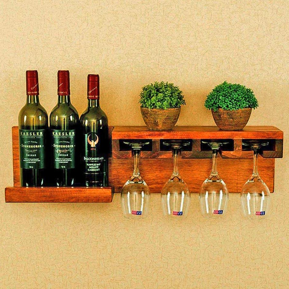 Полка для вина настенная из дерева Катори Охра (ПНК-005304)