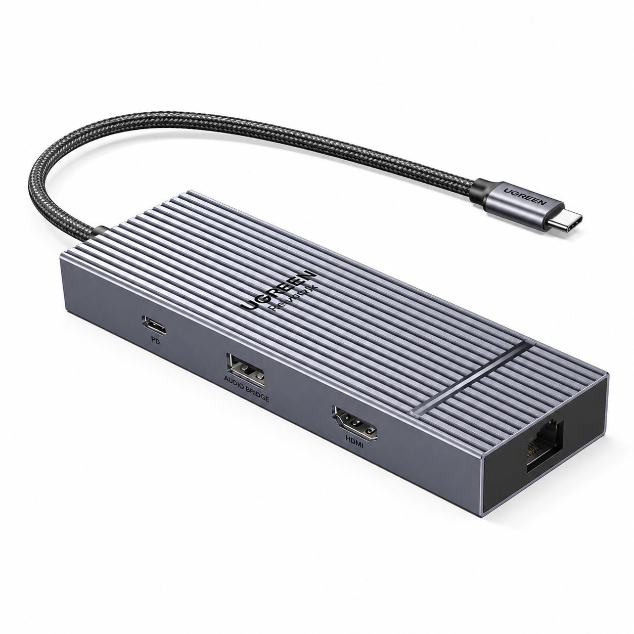 Док-станция UGREEN Reodok CM880 8в1 HDMI 2.0/3 USB 3.2 Gen 2 до 100 Вт/RJ-45 выход 3,5 мм Серый (55544)