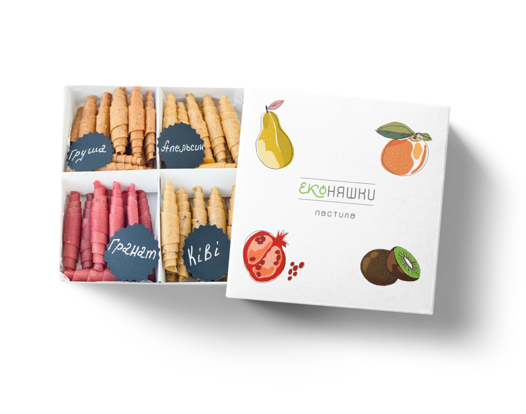 Набор пастилы Эко Няшки Mini без сахара Груша/Апельсин/Гранат/Киви 200 г