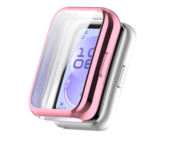 Чехол силиконовый Huawei Band 11 с защитой на экран Розовый