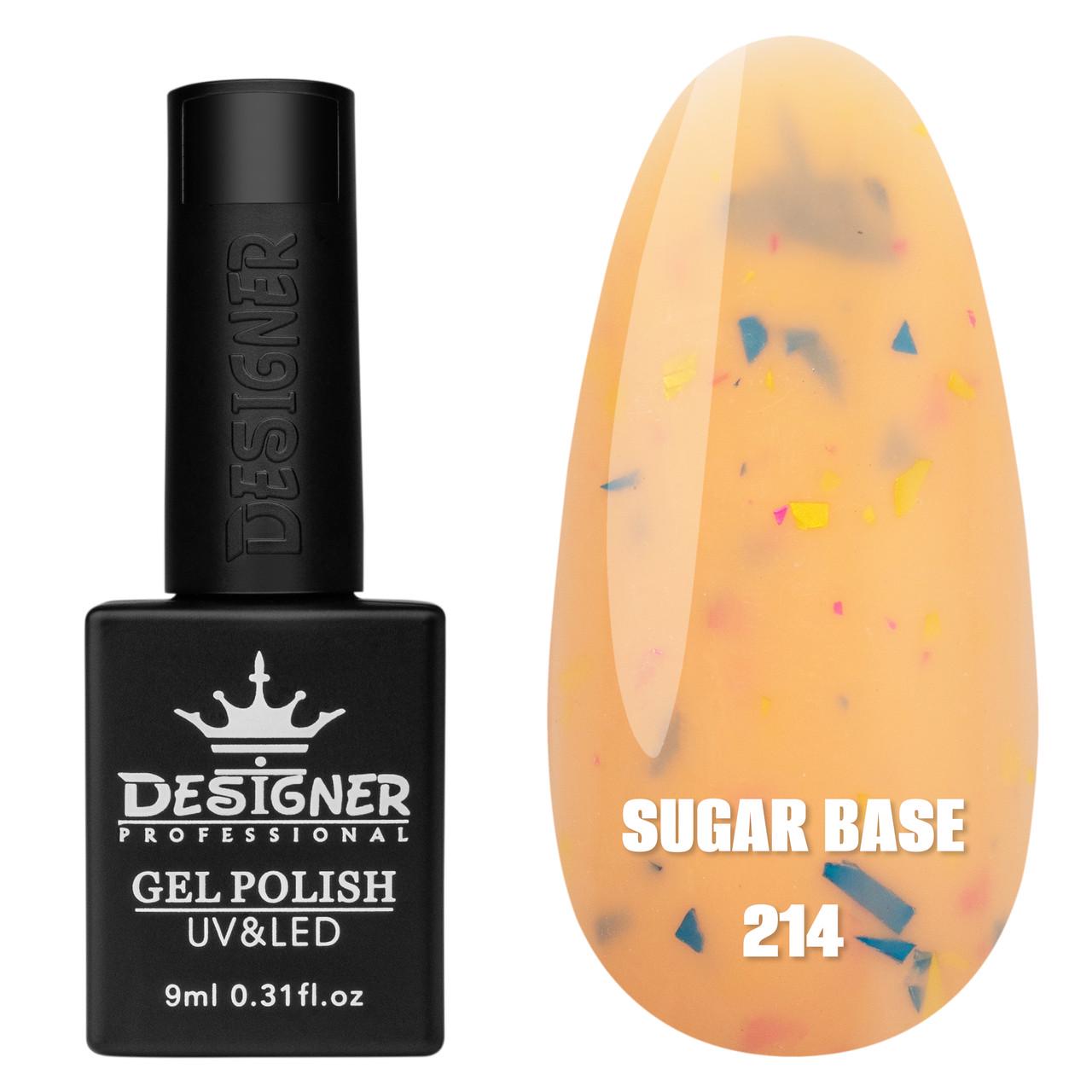 База цветная Sugar base Дизайнер с разноцветной поталью для ногтей 9 мл Песочный 214 База цветная Sugar base Дизайнер с разноцветной поталью для ногтей 9 мл Песочный 214