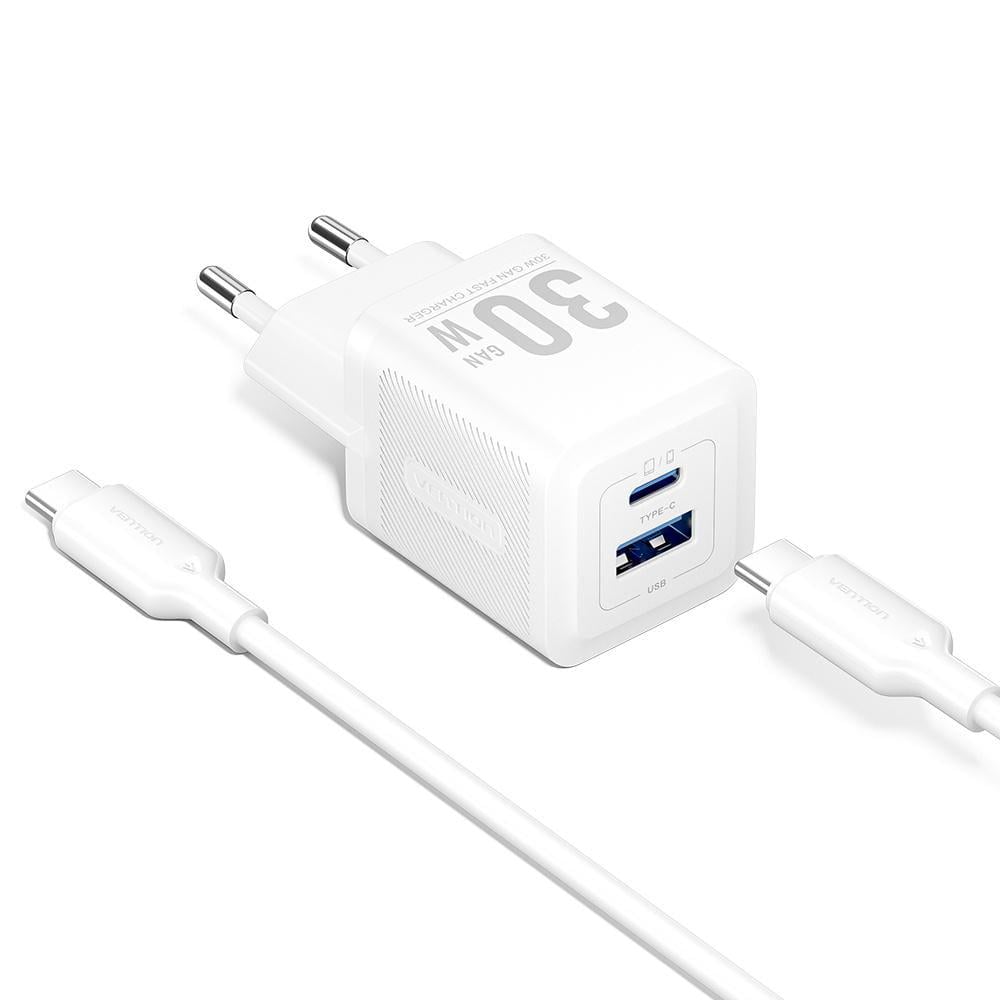 Зарядний пристрій мережевий GaN Vention 30 Вт/USB-C/USB-A Білий (TZ-FEQW0-EU-01)