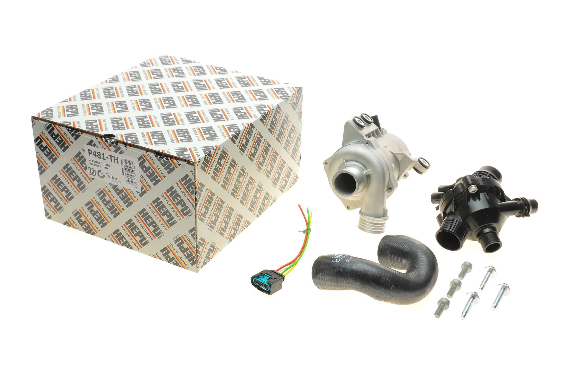 Водяная помпа Hepu BMW 3 E90/5 E60/7 E65-E67/X3 E83/X5 E70 04-N52/N53 и термостат (P481-TH)