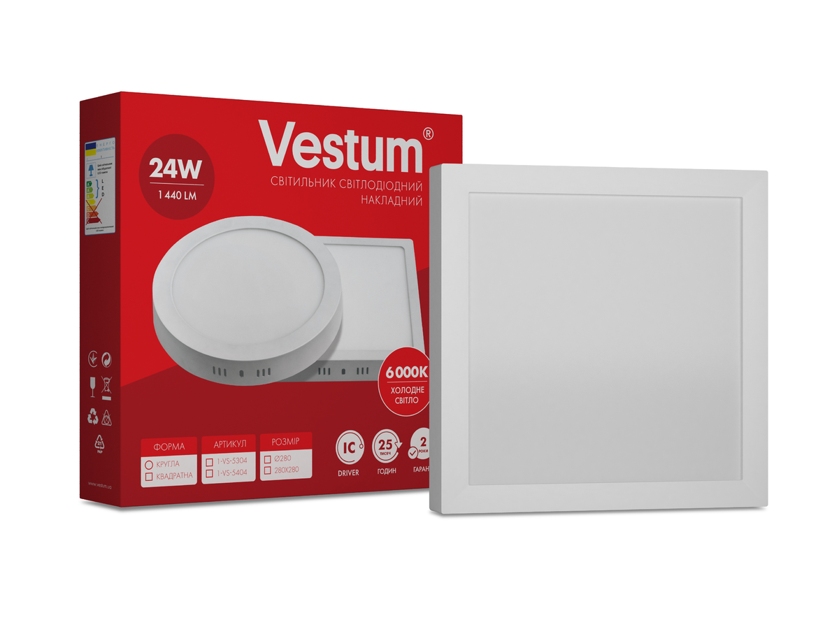 Светильник накладной квадратный светодиодный Vestum 24W 6000K 220V (1-VS-5404)