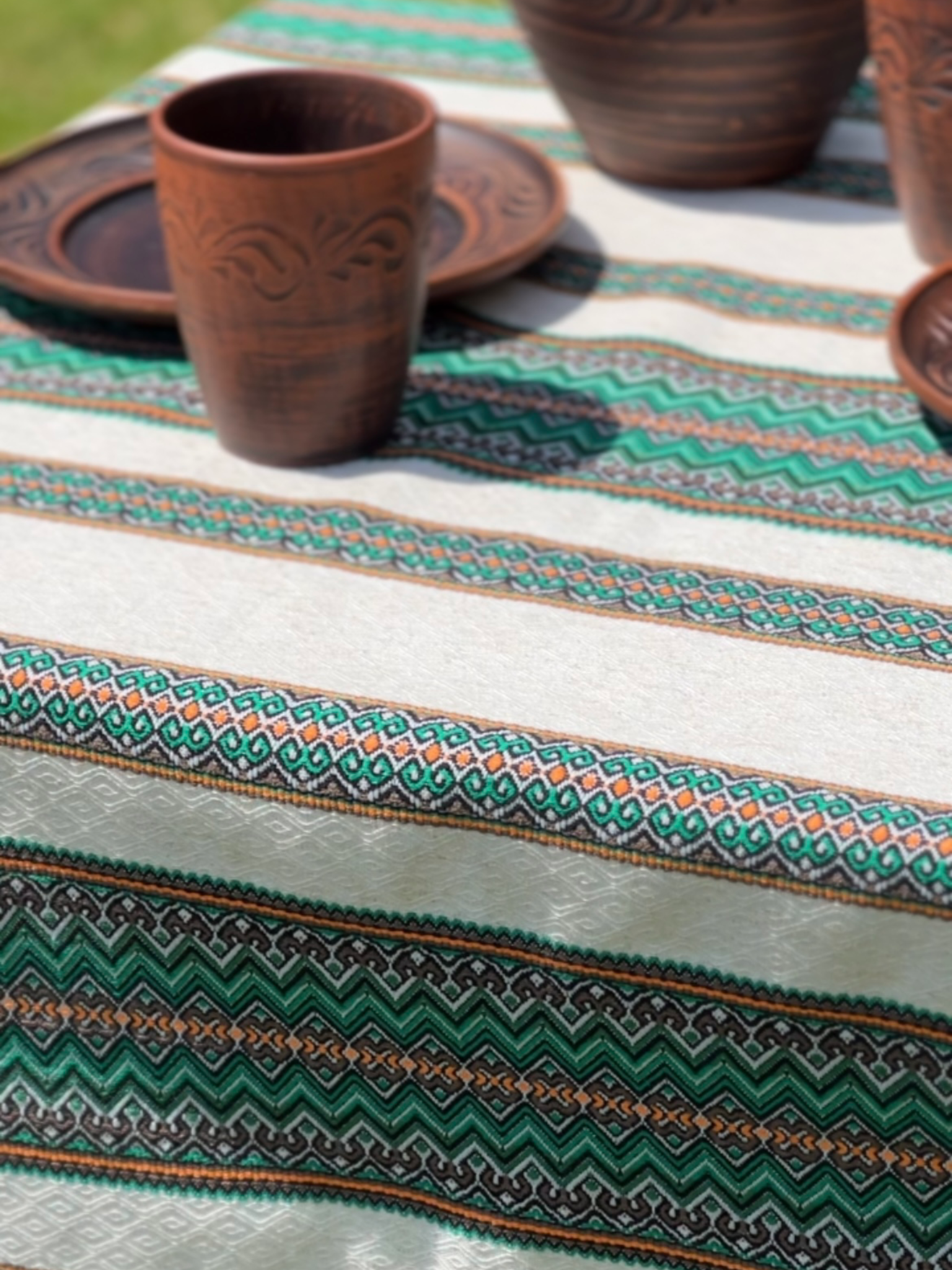 Скатертина лляна великодня Стожари з українським орнаментом 220x150 см Зелений (1903-4) - фото 10